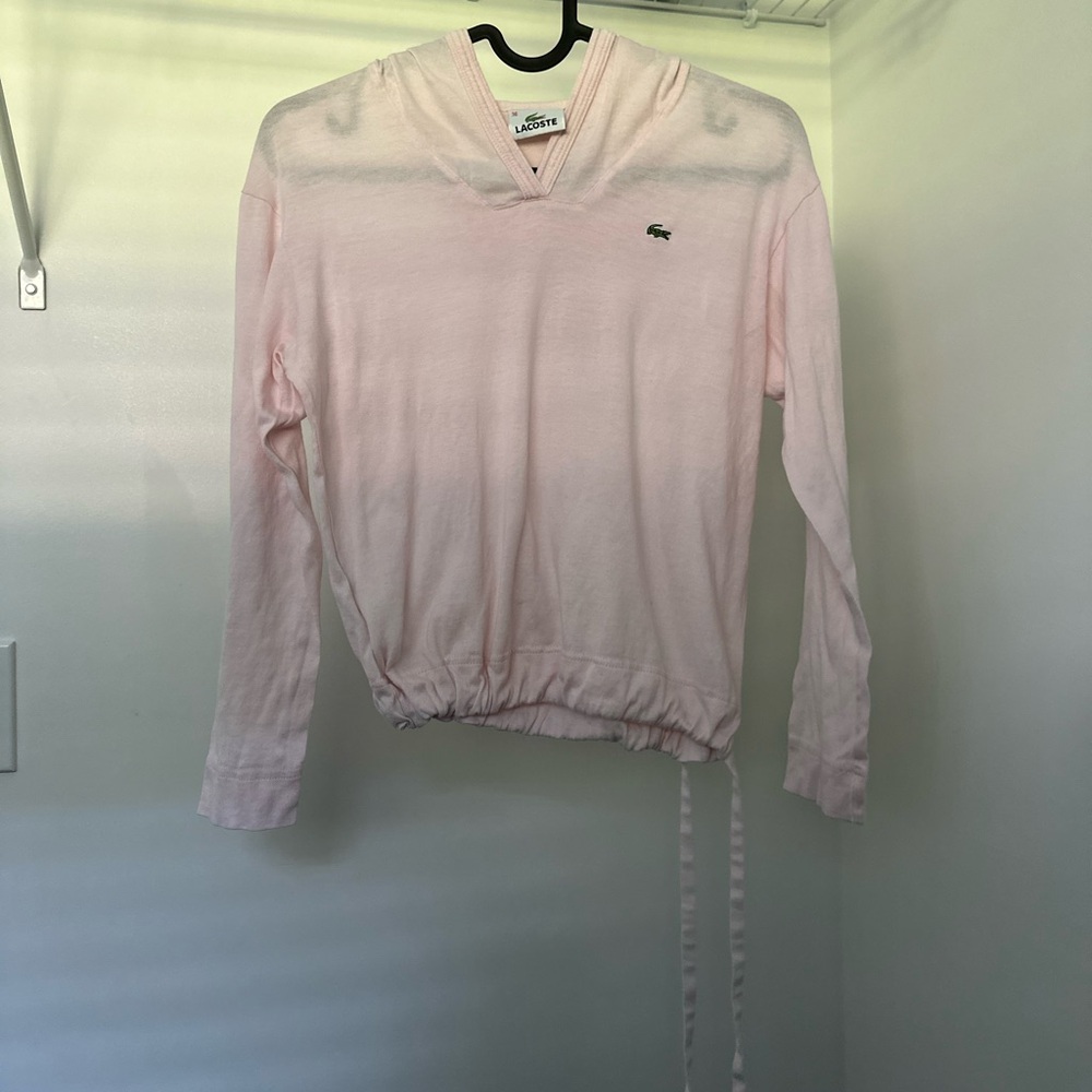 Lacoste drawstring cropped pink lightweight hoodie sport cover-up
